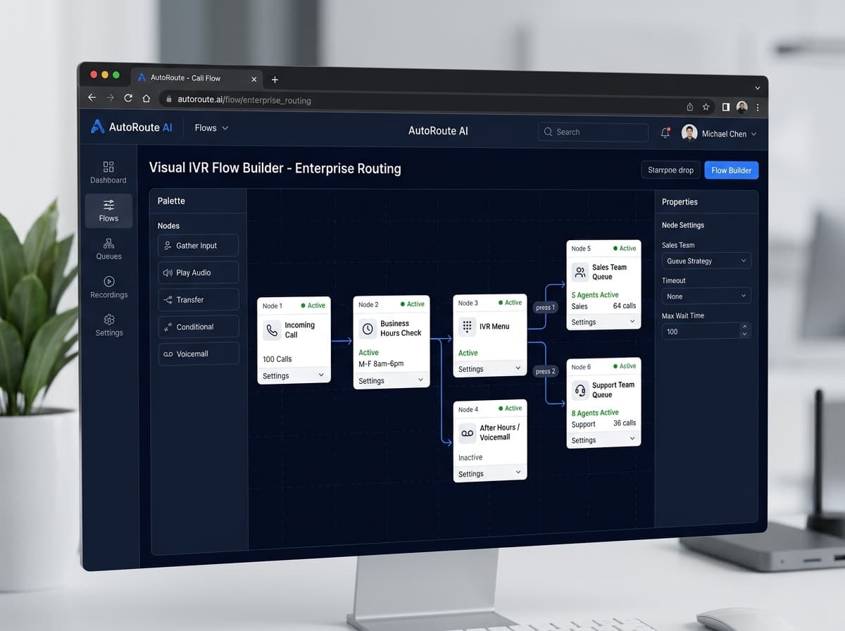 Visual IVR call flow builder with drag-and-drop nodes